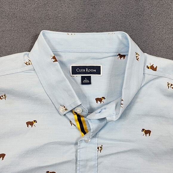 Club Room Mens Shirt Large Blue Dogs Bulldog Novelty Long Sleeve Button Up NEW - Picture 8 of 16